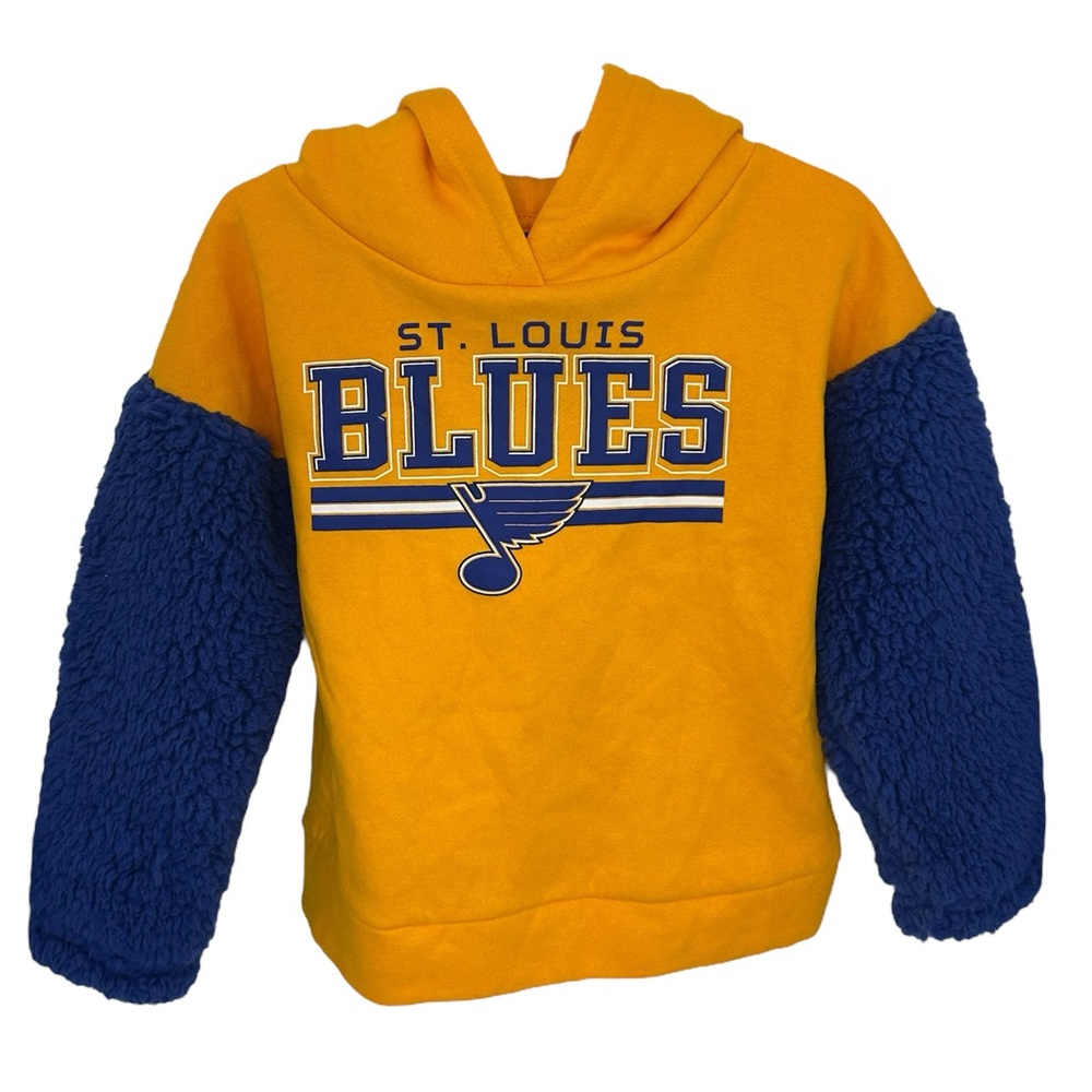 NHL St. Louis Blues Hockey Fan Kids Hoodie with Blue Fuzzy Sherpa Arms Size 4T